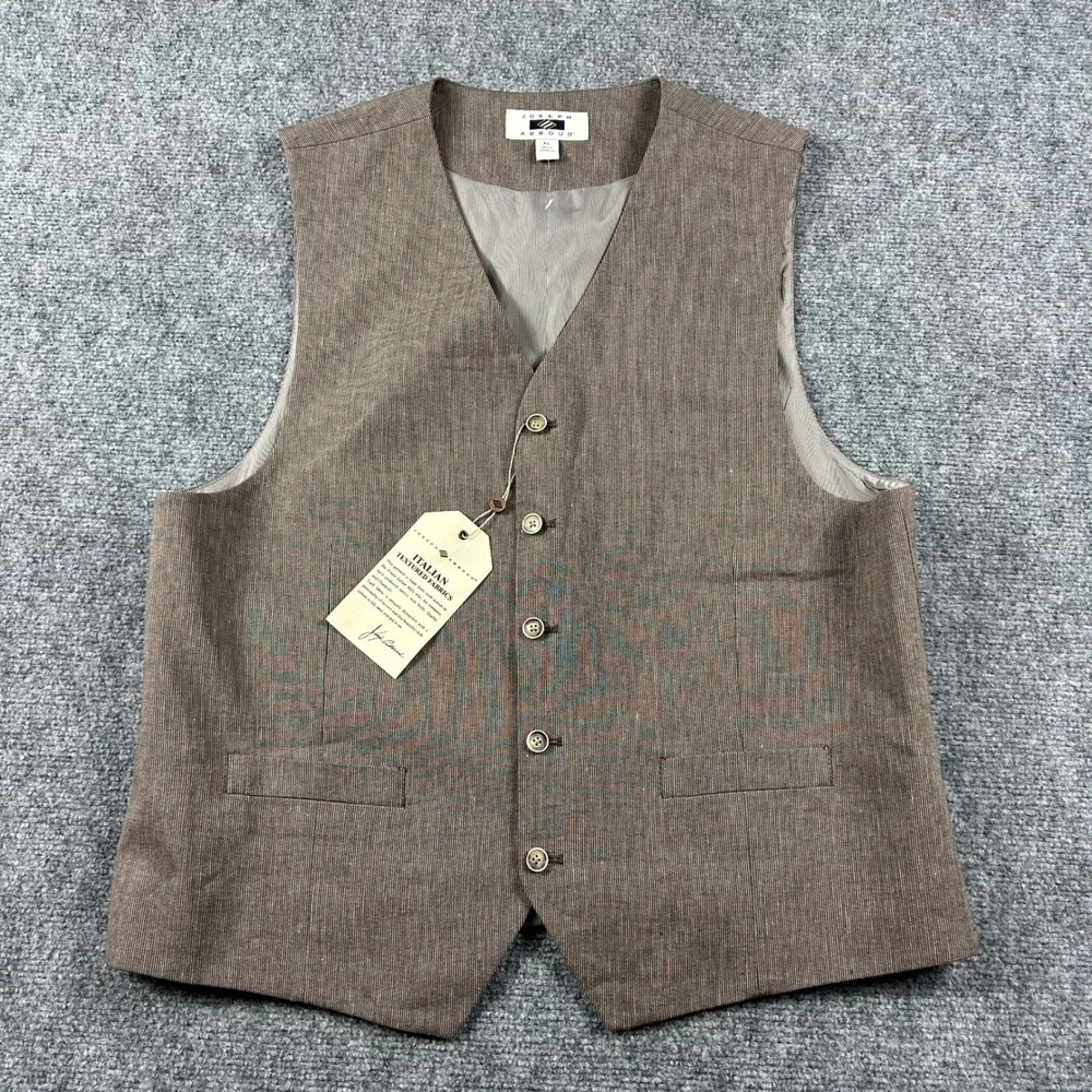 Joseph Abboud Vest Mens XL Brown Linen Blend Italian Fabric Nova Fides NWT